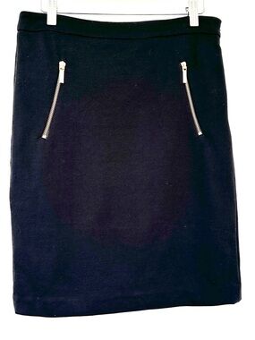 Michael Kors Black Pencil Skirt with Gold Zipper Accents, in Stretch Knit
